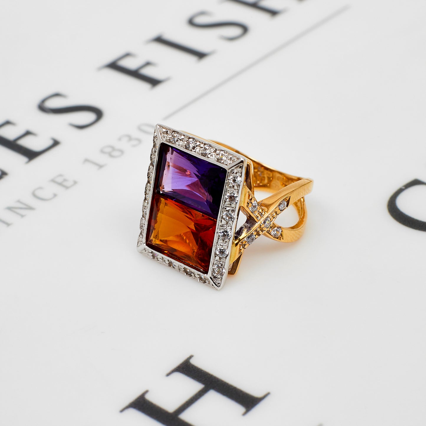 Pre-Owned 18ct Gold Citrine Amethyst & CZ Cocktail Ring