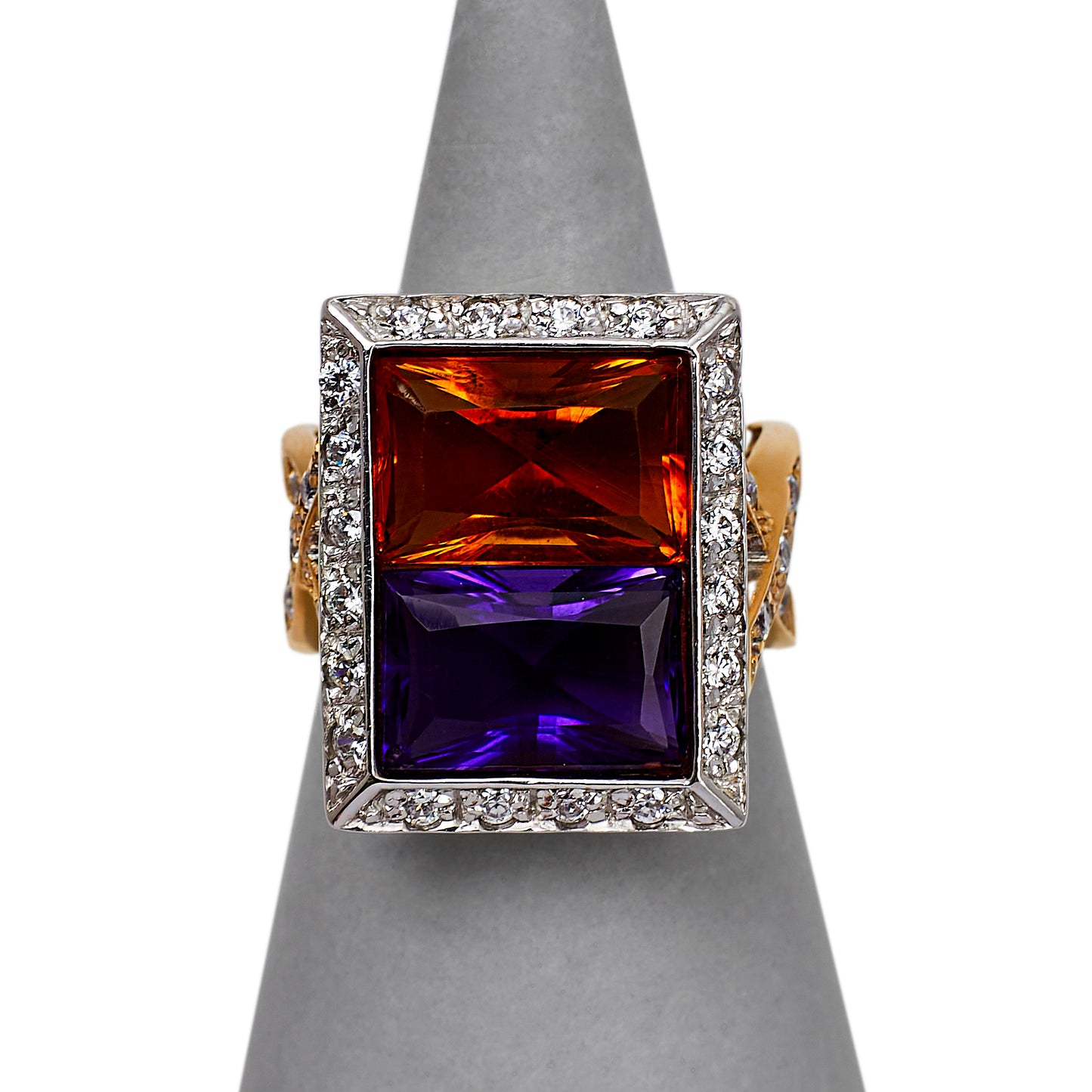 Pre-Owned 18ct Gold Citrine Amethyst & CZ Cocktail Ring