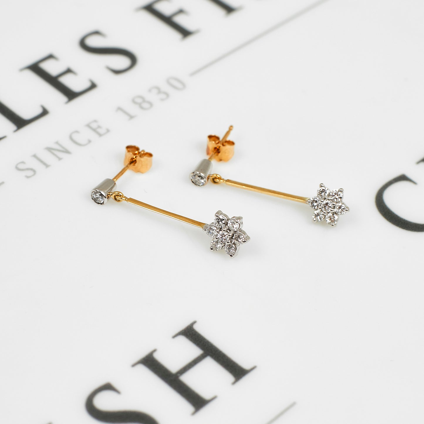 Pre-Owned 18ct Gold Flower Drop Earrings