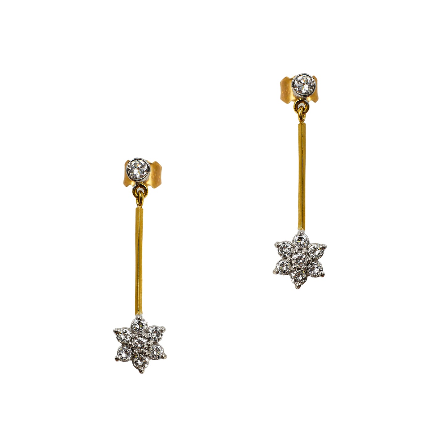 Pre-Owned 18ct Gold Flower Drop Earrings