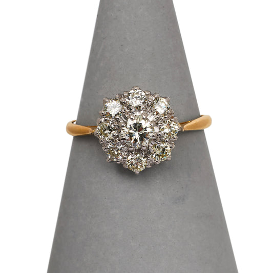 Pre-Owned 18ct Gold & Diamond Round Cluster Ring - Size O