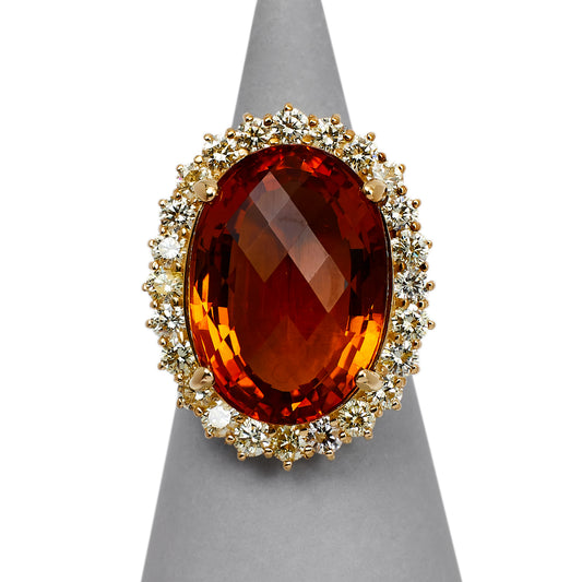 Pre-Owned 14ct Gold Citrine & Diamond Cocktail Ring 