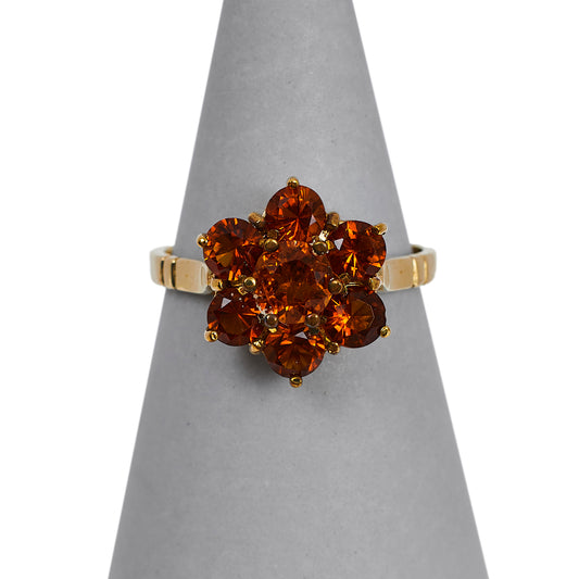 Pre-Owned 9ct Gold 7 Citrine Cluster Ring - Size M