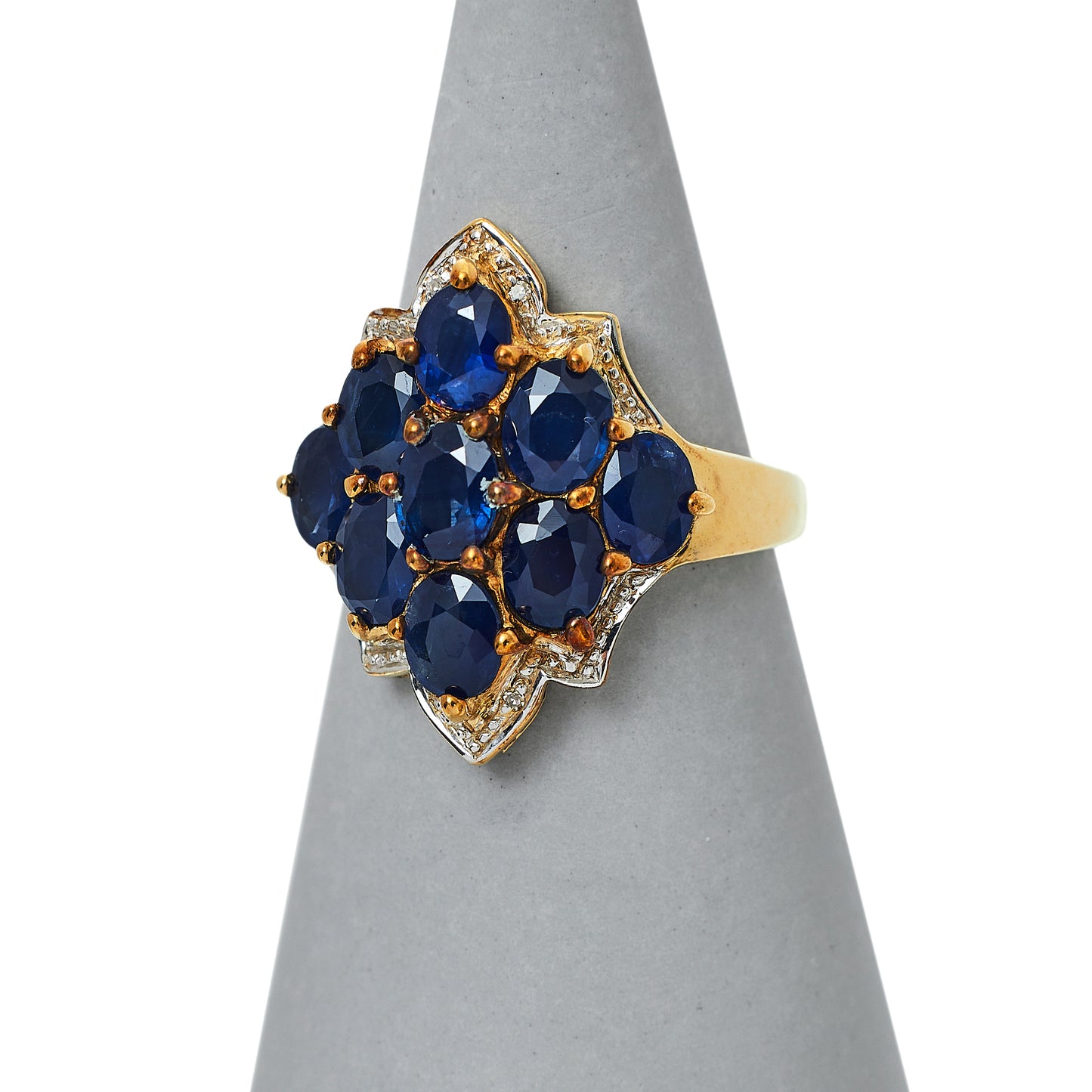 Pre-Owned 9ct Gold Diamond Shaped Sapphire Cocktail Ring