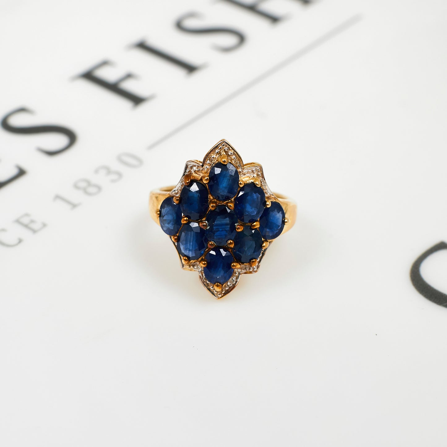 Pre-Owned 9ct Gold Diamond Shaped Sapphire Cocktail Ring