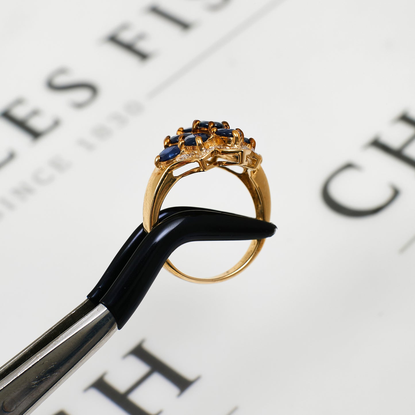 Pre-Owned 9ct Gold Diamond Shaped Sapphire Cocktail Ring