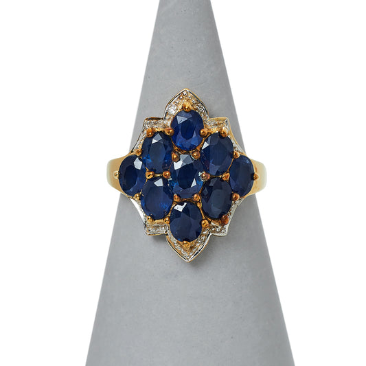 Pre-Owned 9ct Gold Diamond Shaped Sapphire Cocktail Ring