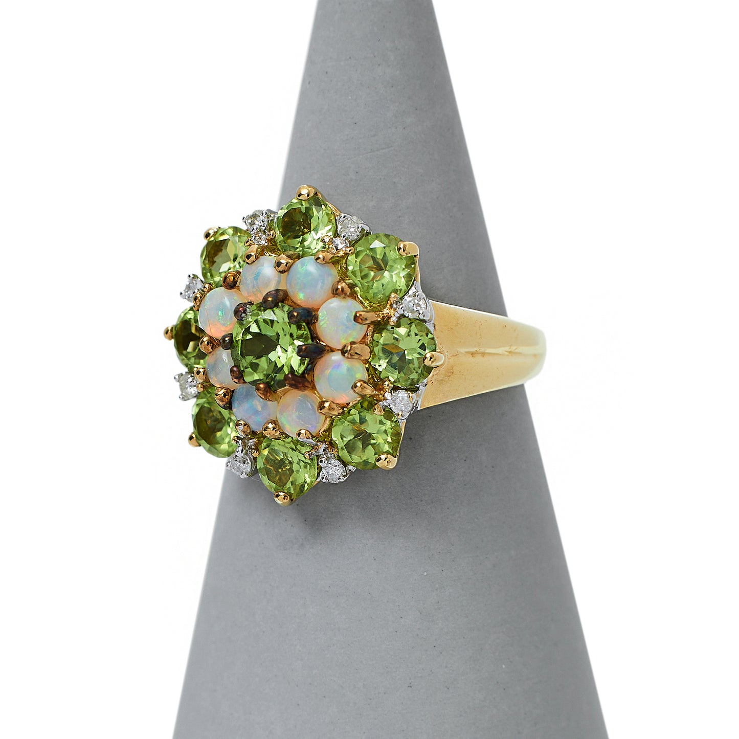 Pre-Owned 9ct Gold Peridot Opal Diamond Cluster Ring