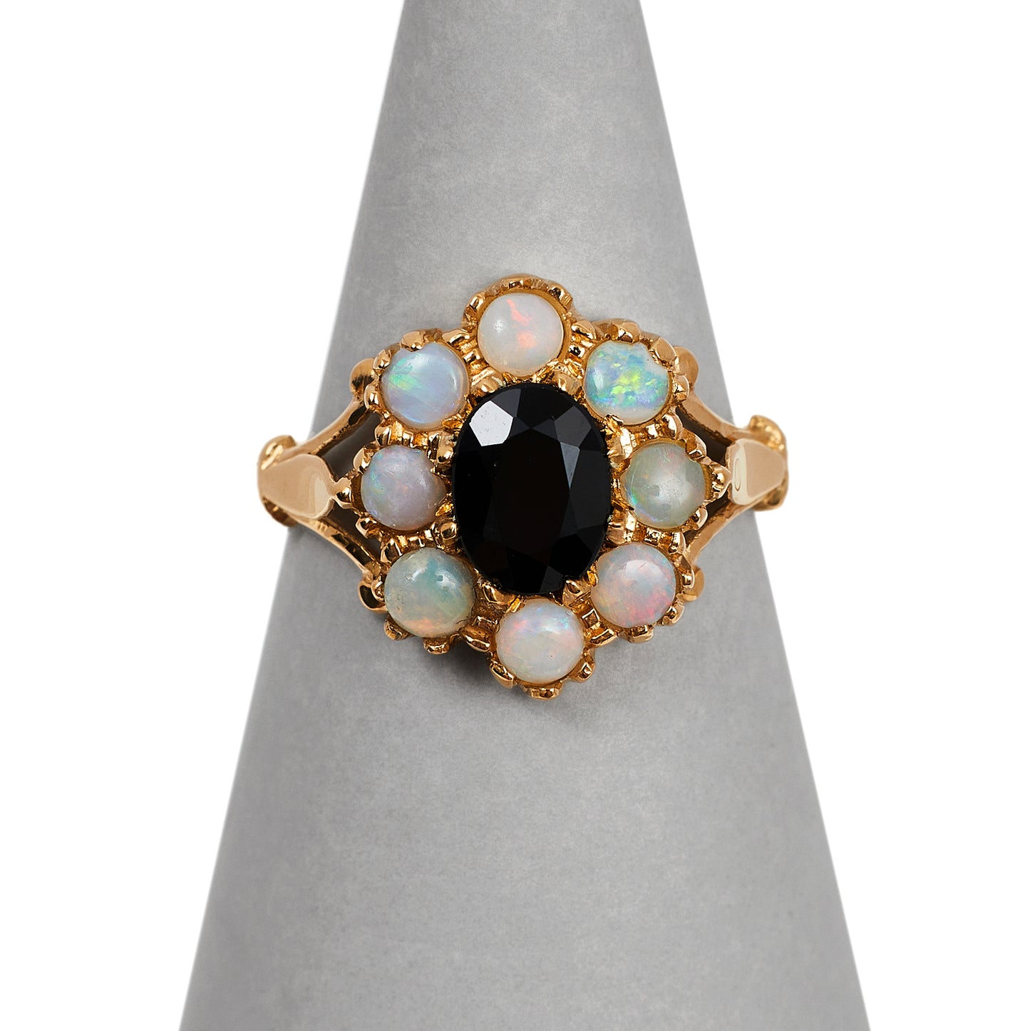 Pre-Owned 9ct Gold Sapphire & Opal Flower Dress Ring