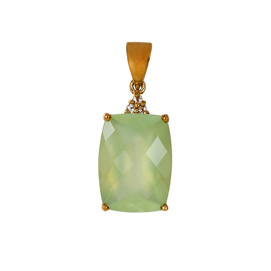 Pre-Owned 9ct Gold Green Prehnite & Zircon Pendant