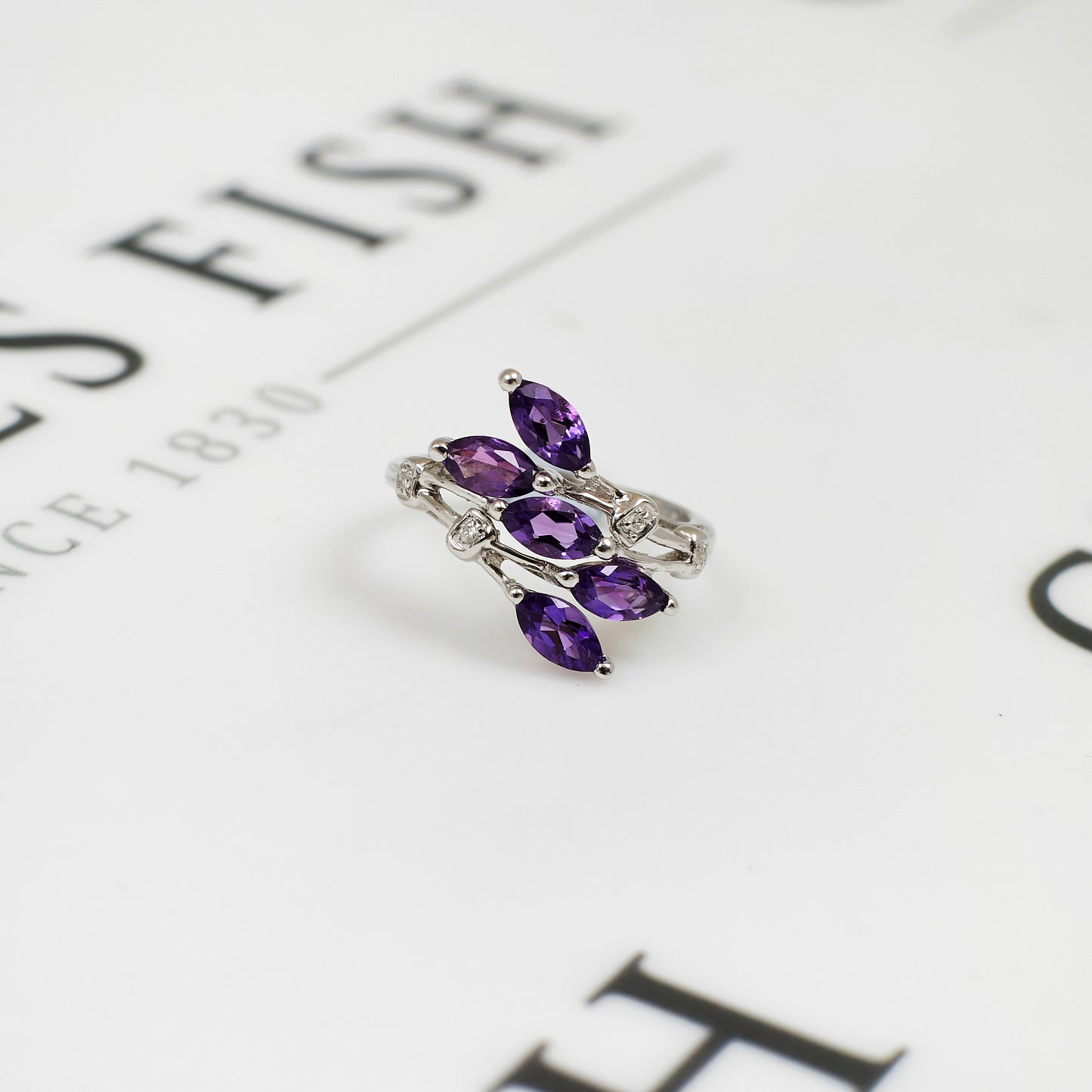 Pre-Owned 9ct White Gold Amethyst & Diamond Ring