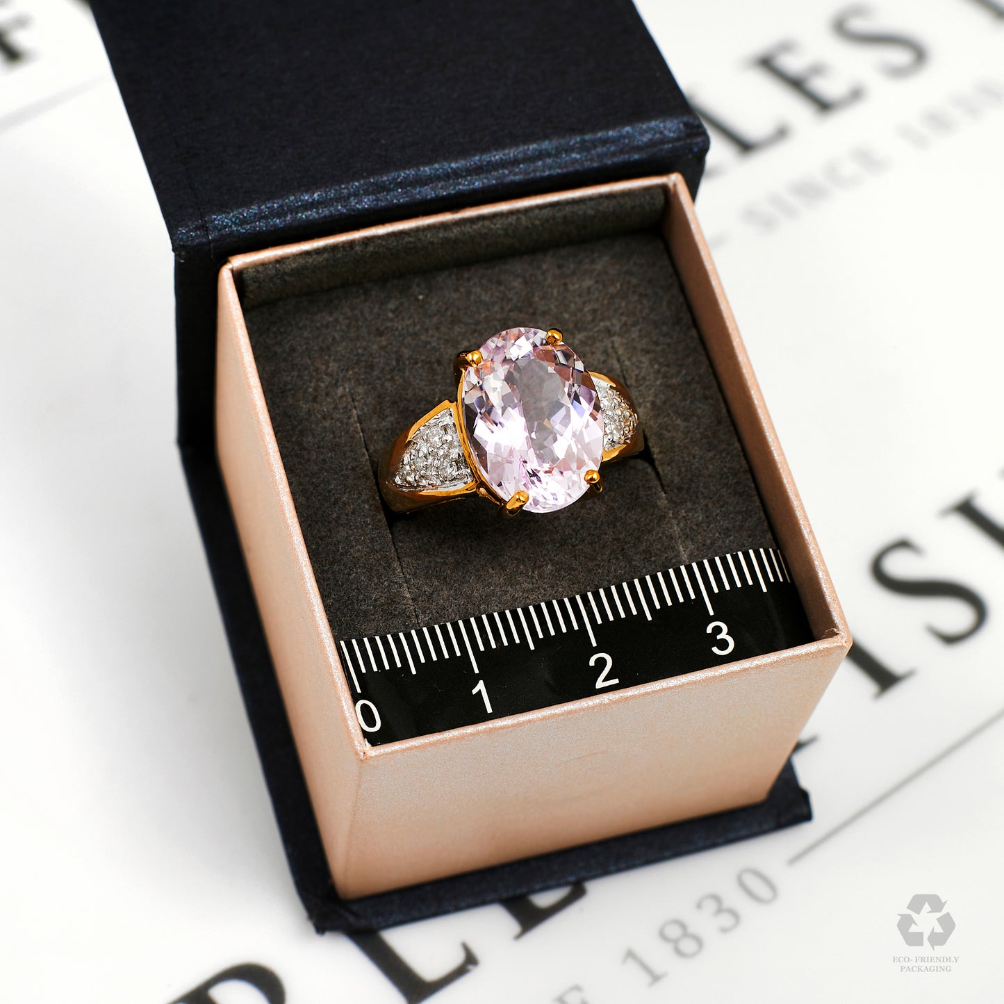 Pre-Owned 9ct Gold Kunzite & Diamond Shoulders Ring