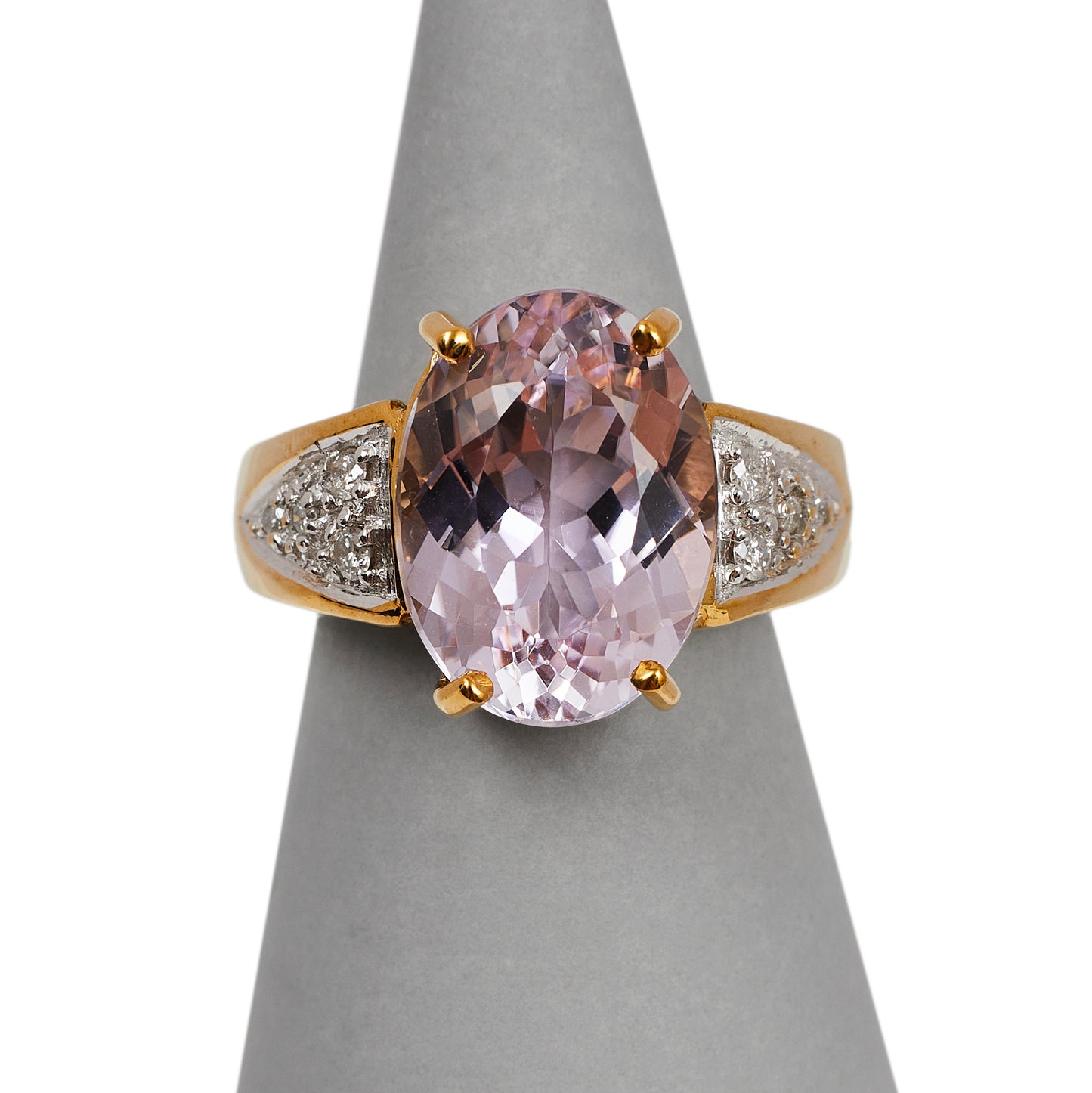 Pre-Owned 9ct Gold Kunzite & Diamond Shoulders Ring