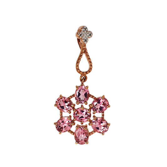 Pre-Owned 9ct Gold Pink Tourmaline Floral Pendant 