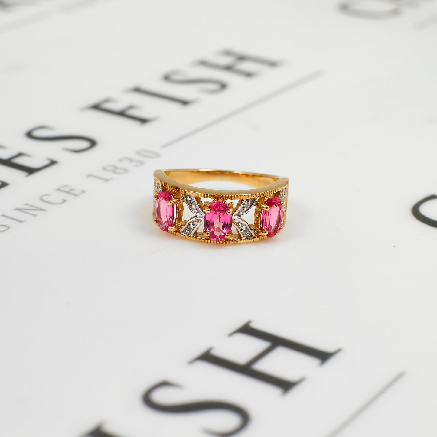 Pre-Owned 9ct Gold 2 Tone Trio Pink Spinel Ring