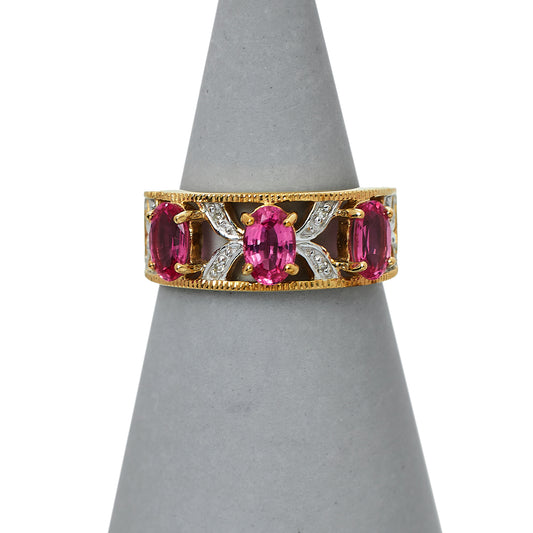 Pre-Owned 9ct Gold 2 Tone Trio Pink Spinel Ring