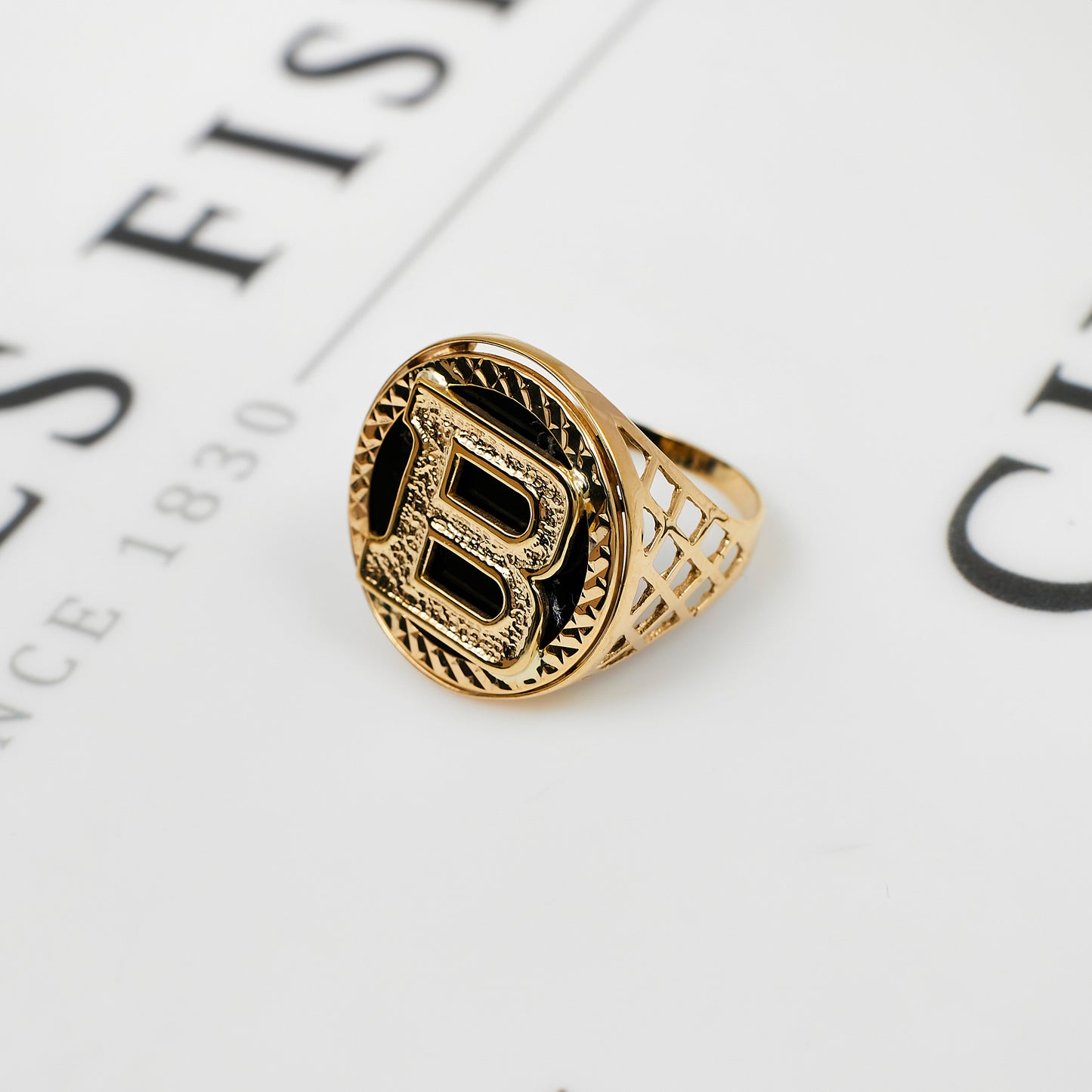 Pre-Owned B Initial Onyx Disc Ring