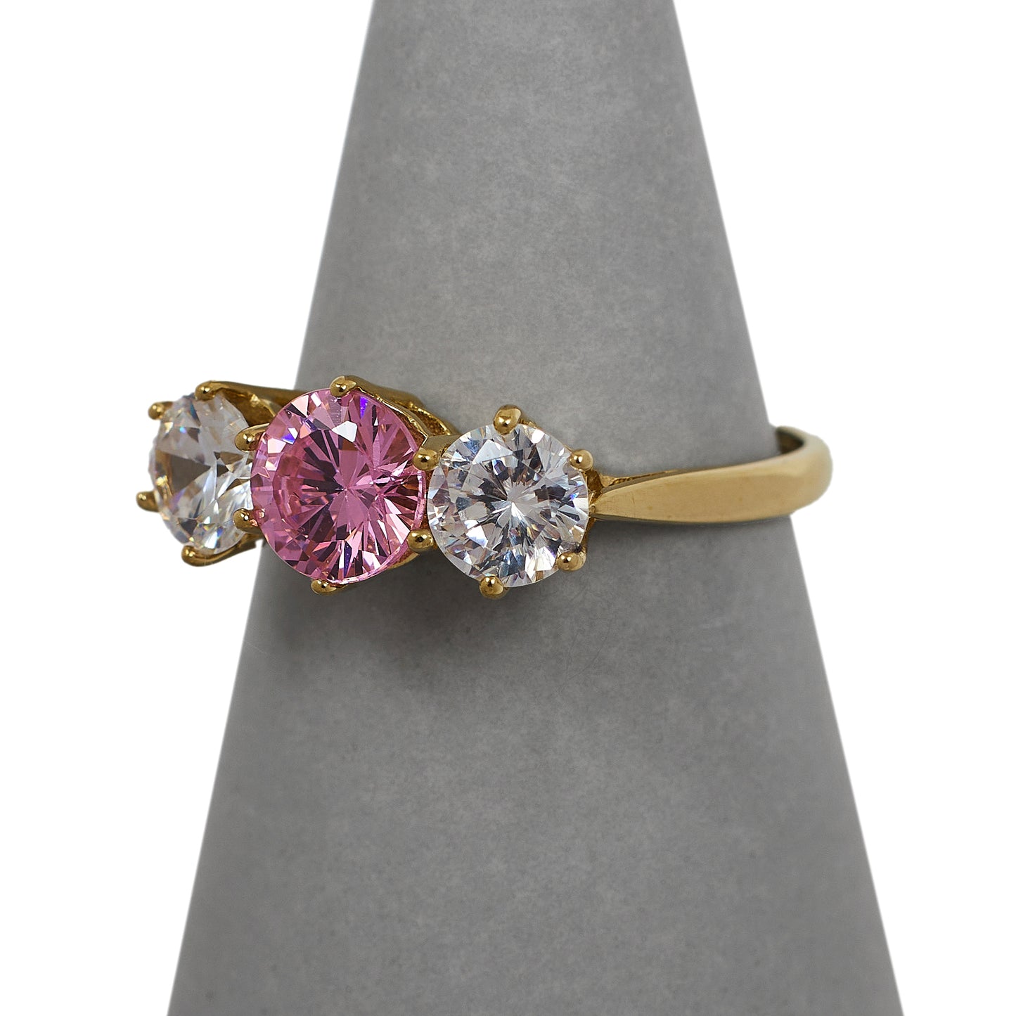 Pre-Owned 9ct Gold Pink & White Cubic Zirconia Trinity Ring