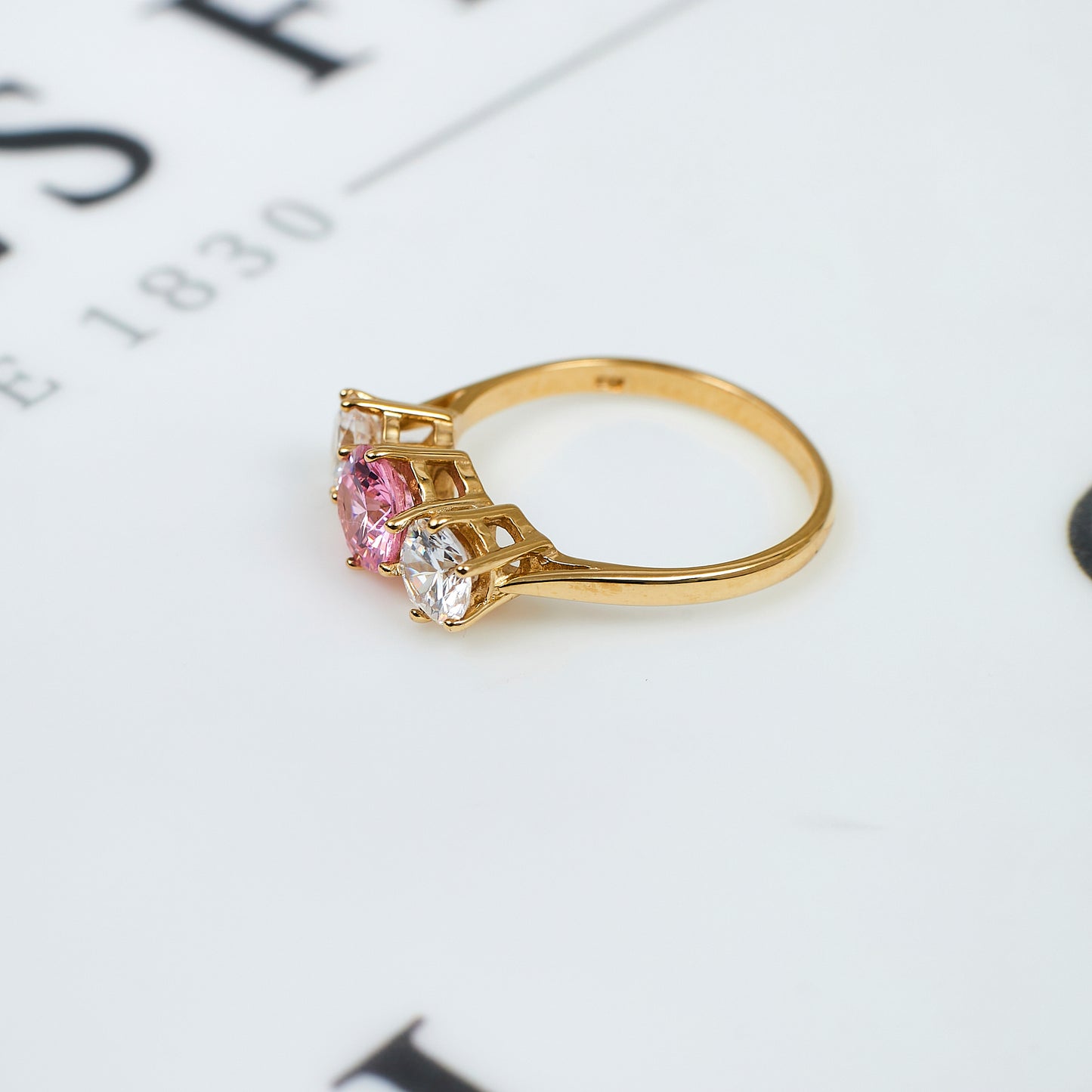 Pre-Owned 9ct Gold Pink & White Cubic Zirconia Trinity Ring