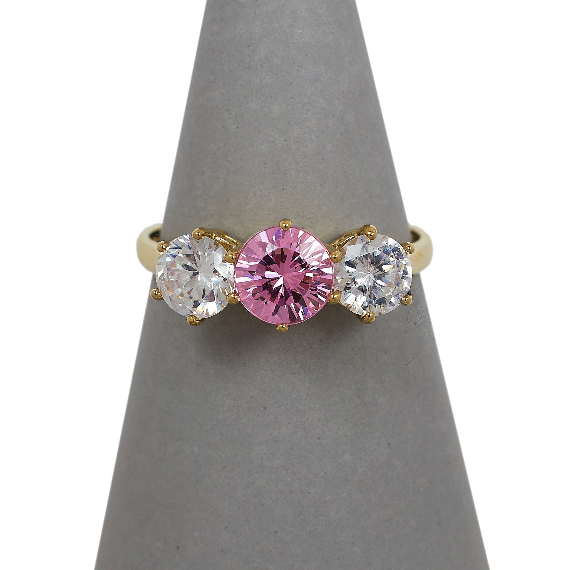 Pre-Owned 9ct Gold Pink & White Cubic Zirconia Trinity Ring