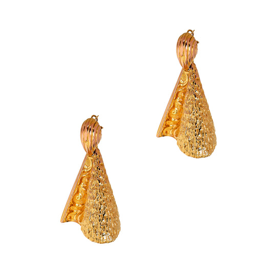 Pre-Owned 18ct Gold Statement Bark Finish Drop Earrings