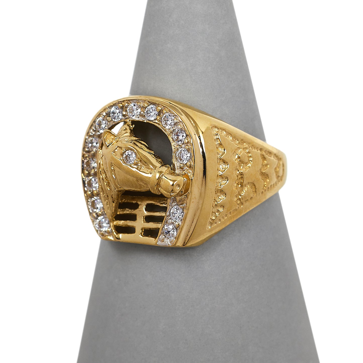 Pre-Owned 9ct Gold CZ Horse Effigy Horse Shoe Ring