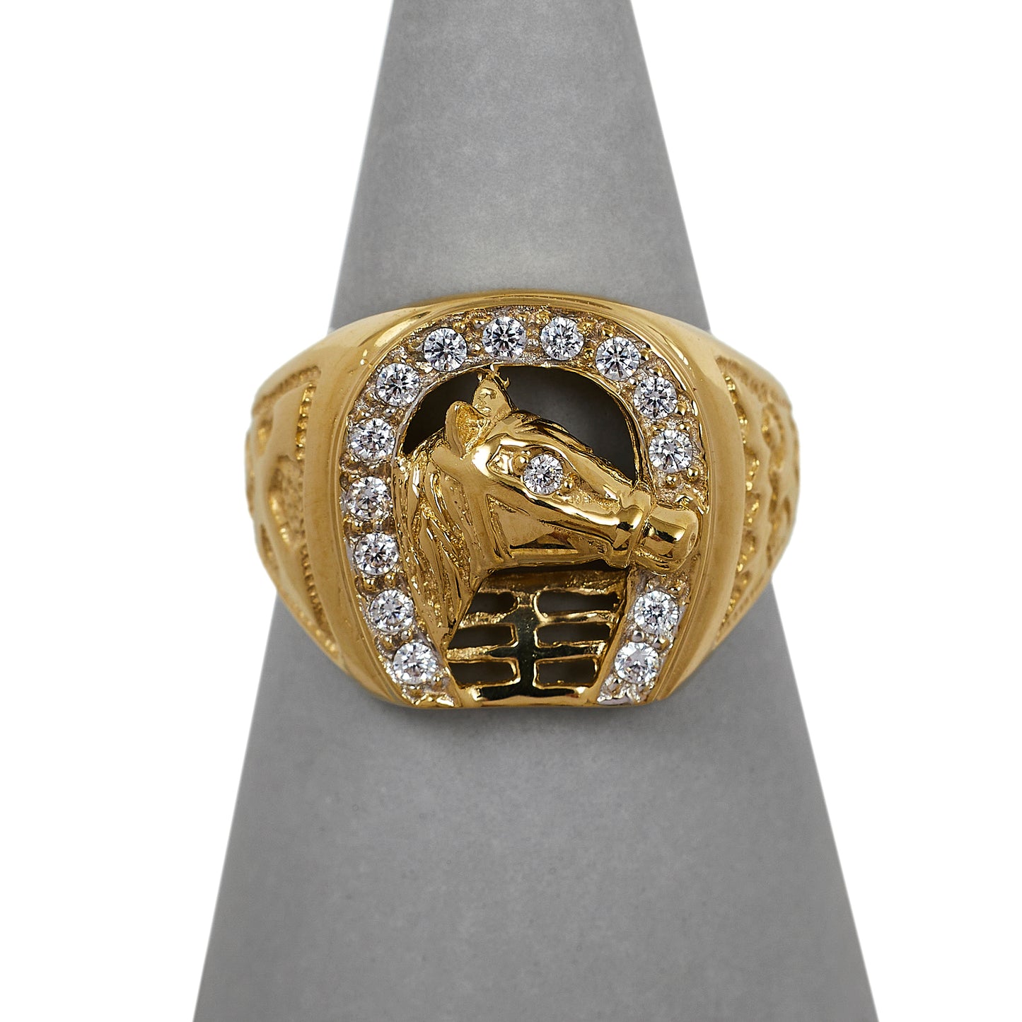 Pre-Owned 9ct Gold CZ Horse Effigy Horse Shoe Ring 