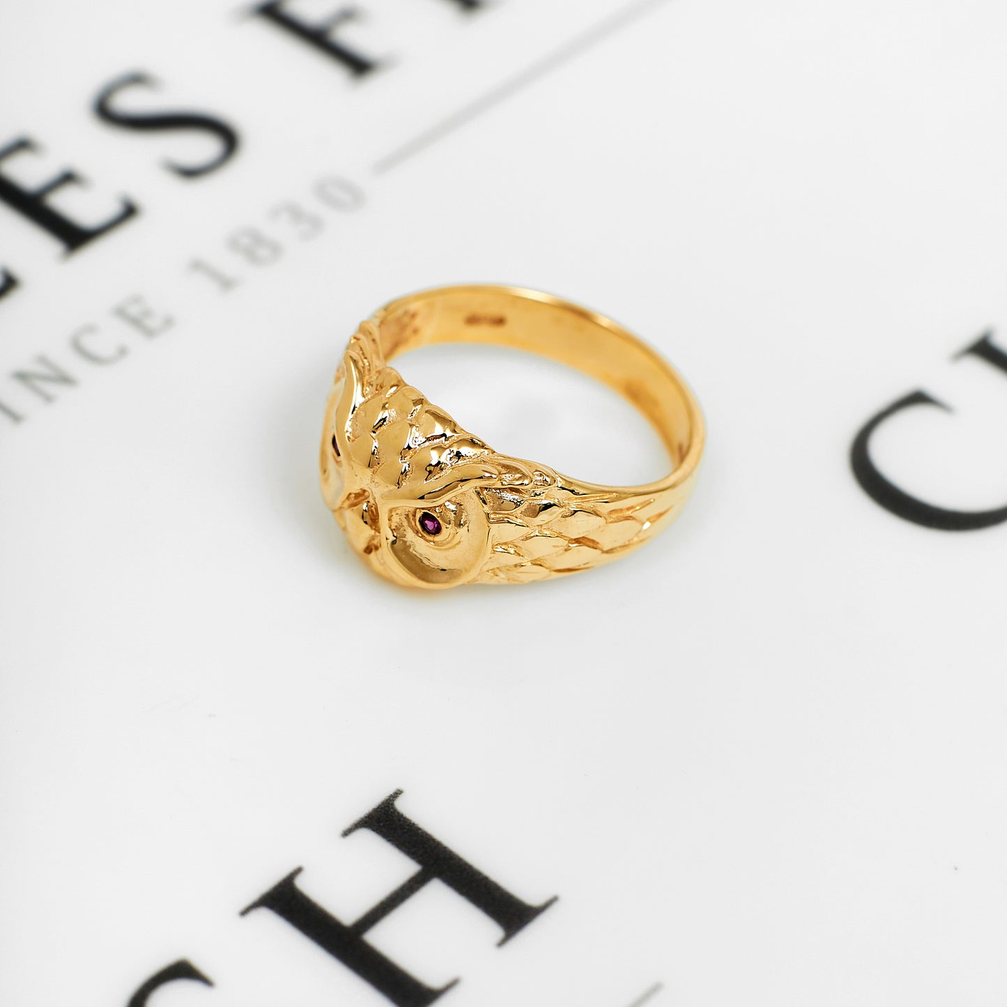 Pre-Owned 9ct Gold Owl Head Ring & Ruby Eyes