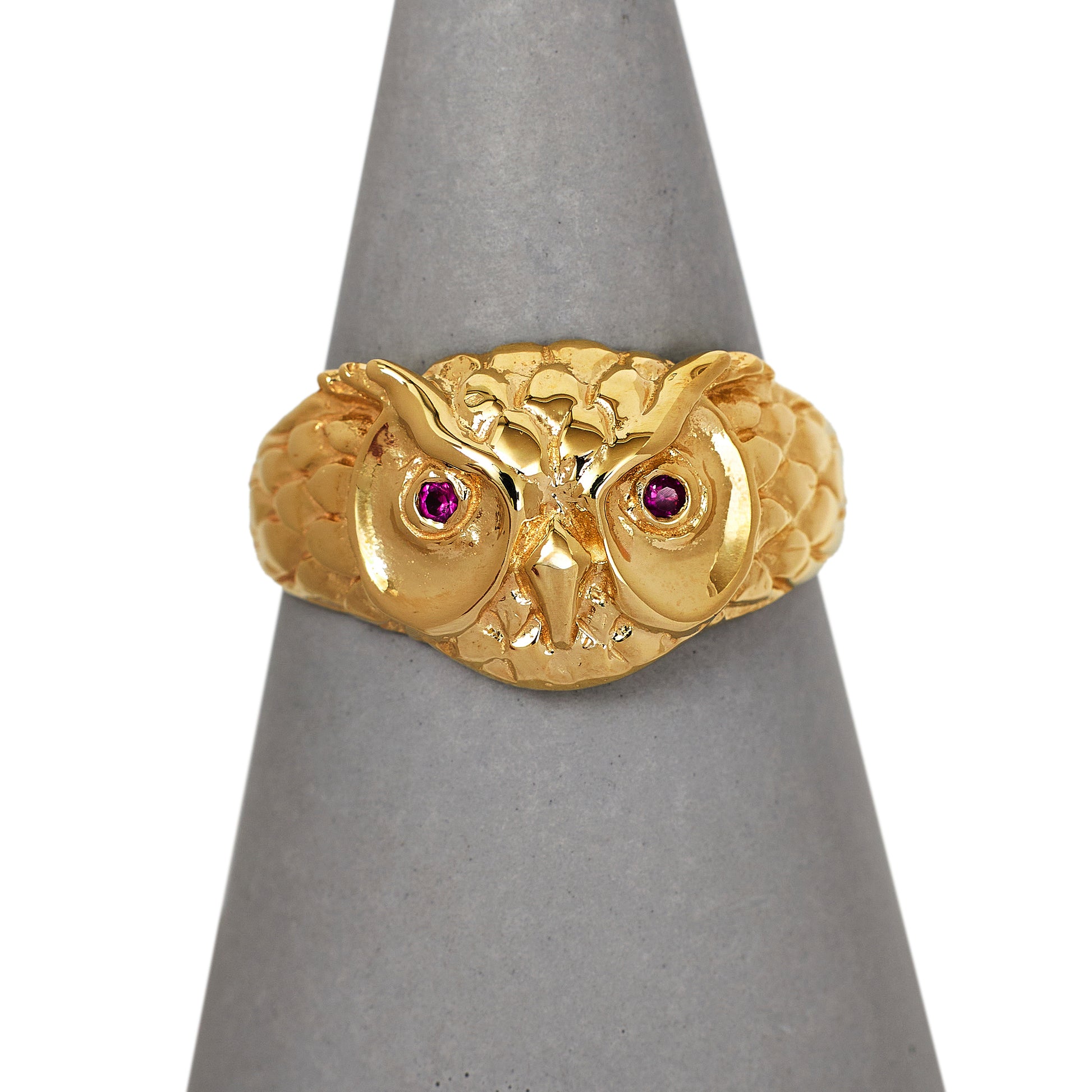 Pre-Owned 9ct Gold Owl Head Ring & Ruby Eyes
