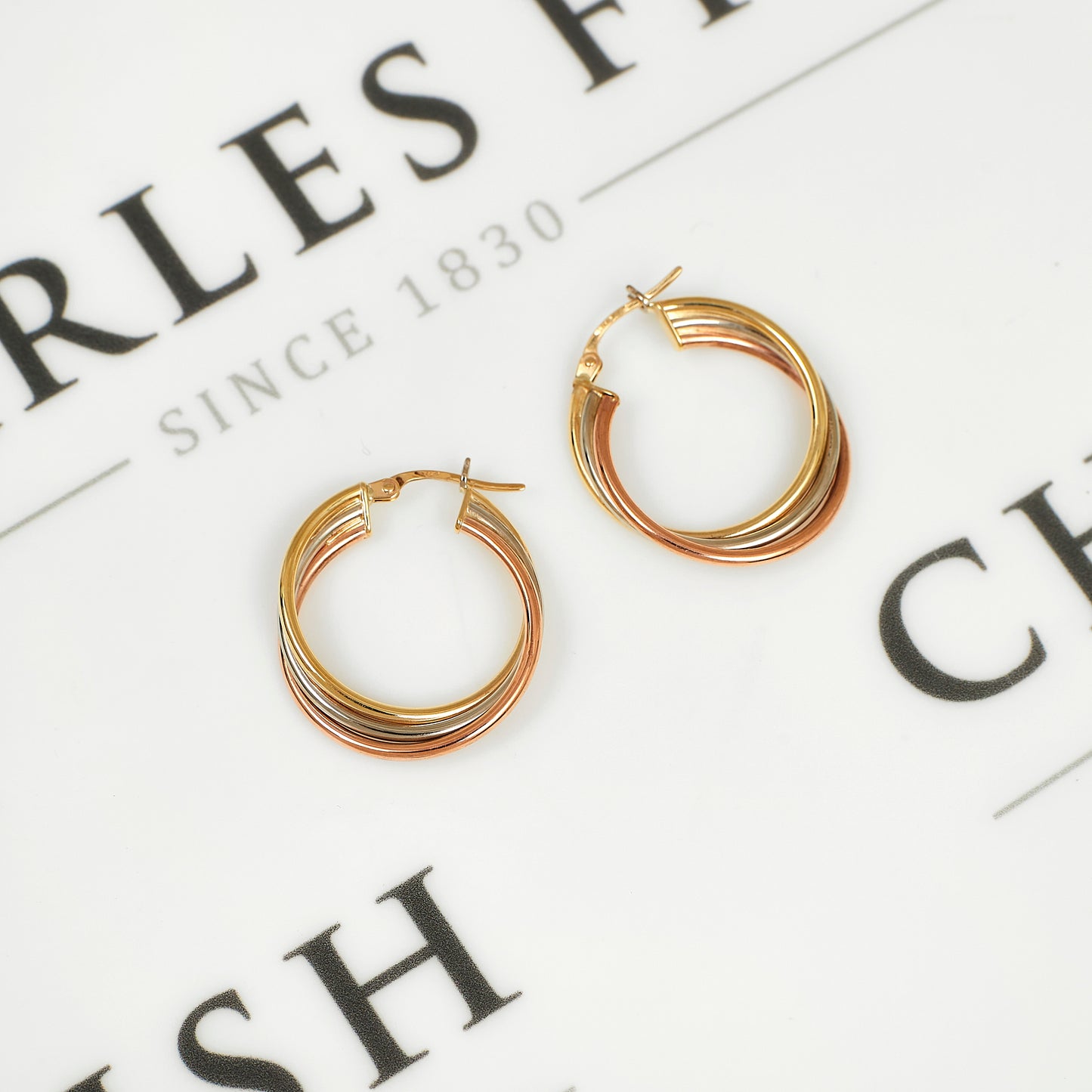 Pre-Owned 9ct gold Tricolour Creole Hoop Earrings