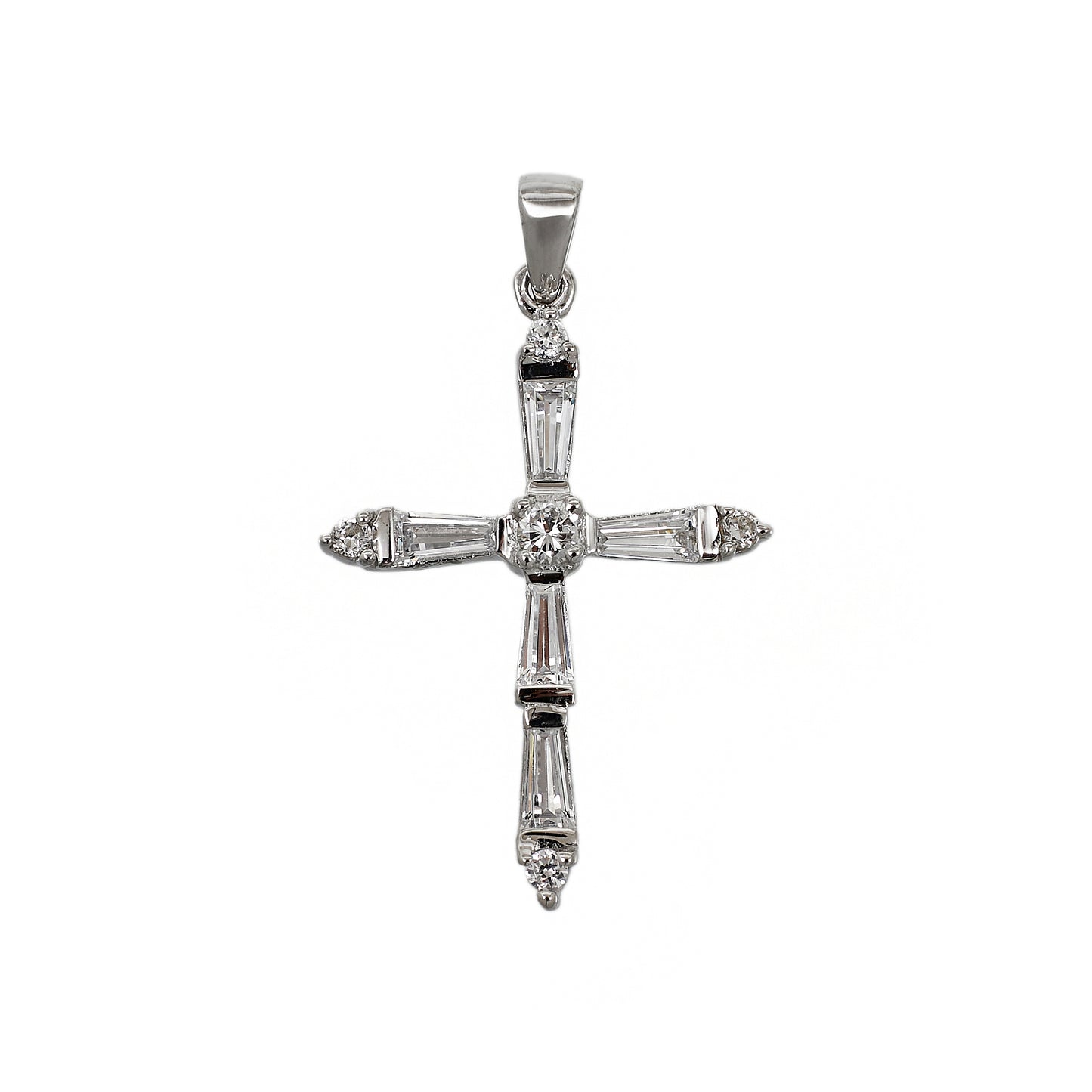 Pre-Owned 9ct White Gold CZ Cross Pendant 