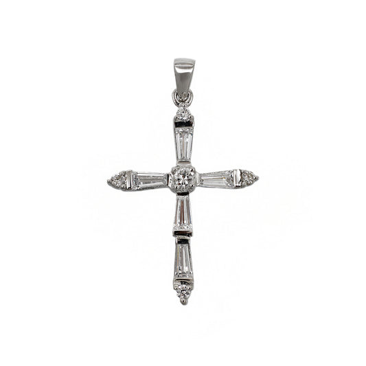 Pre-Owned 9ct White Gold CZ Cross Pendant 