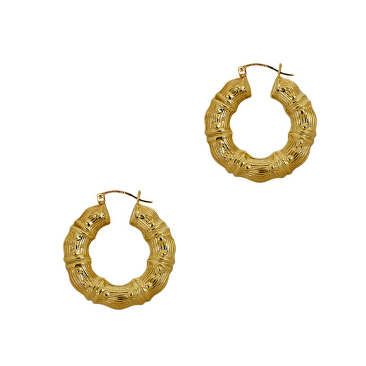 Pre-Owned 9ct Gold Bamboo Look Creole Earrings