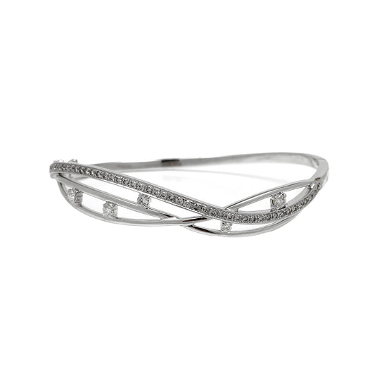 Pre-Owned 18ct White Gold & Diamond Wave Design Bangle