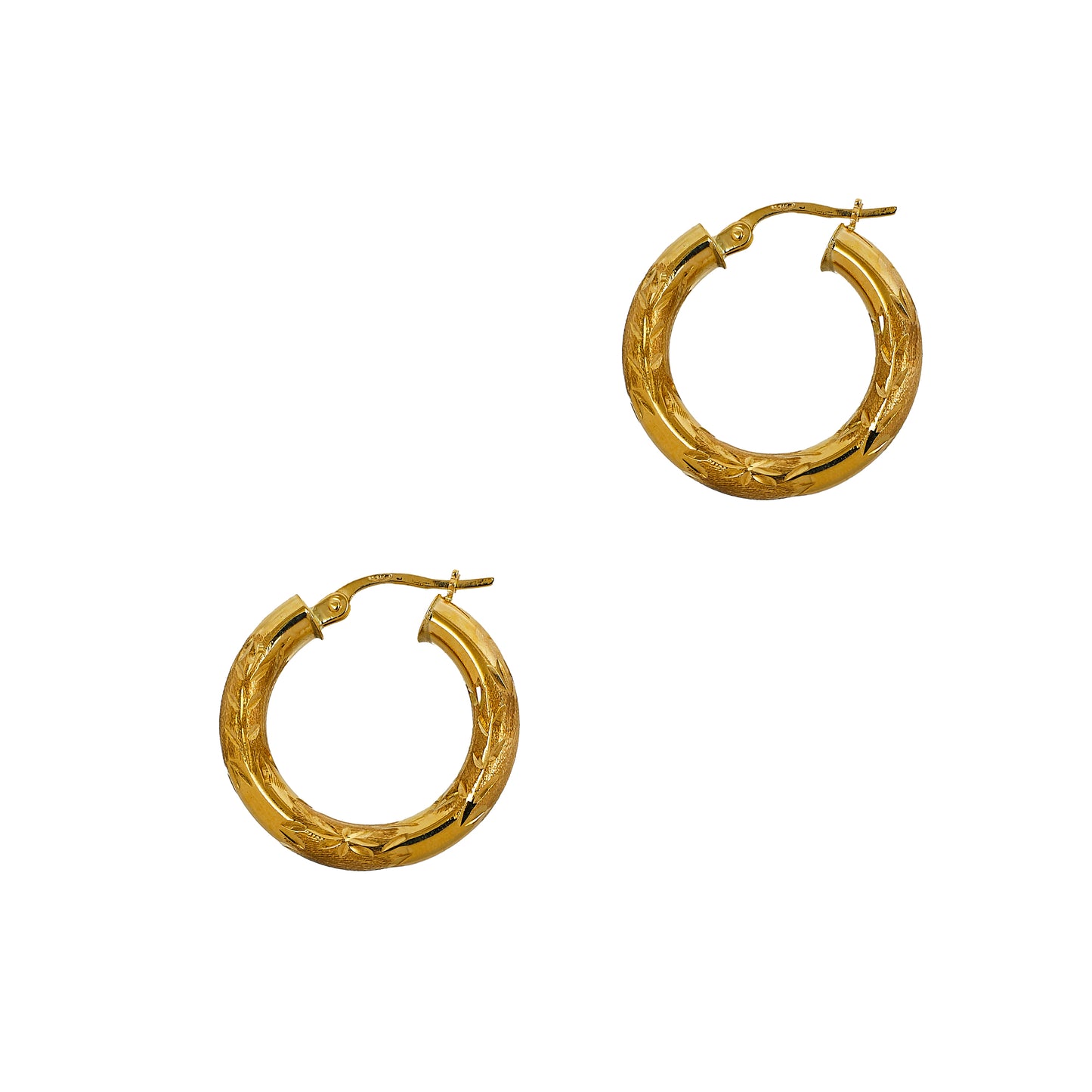 Pre-Owned 9ct Gold Leaf Pattern Creole Earrings