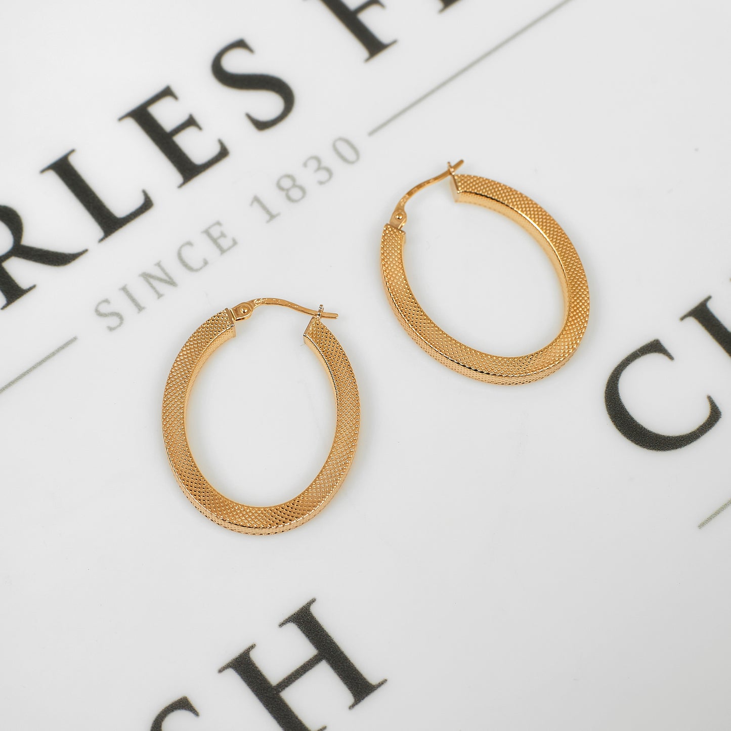 Pre-Owned 9ct Gold Guilloché Creole Earrings