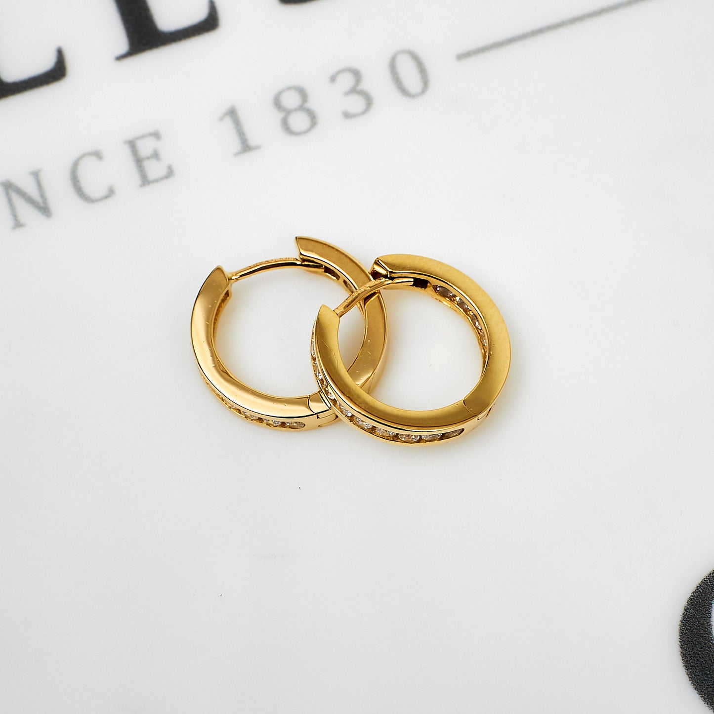 Pre-Owned 14ct Gold CZ Hoop Earrings