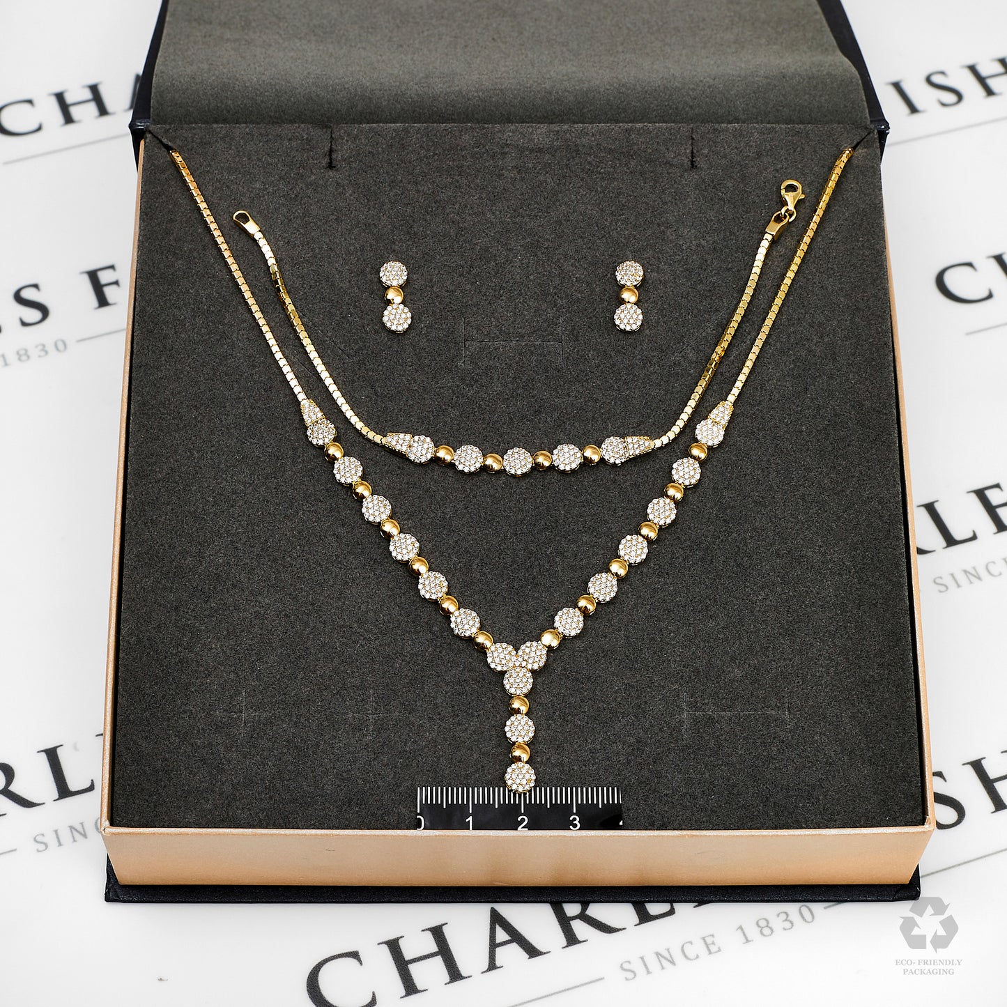 Pre-Owned 14ct Gold CZ Necklace Bracelet & Earring Set