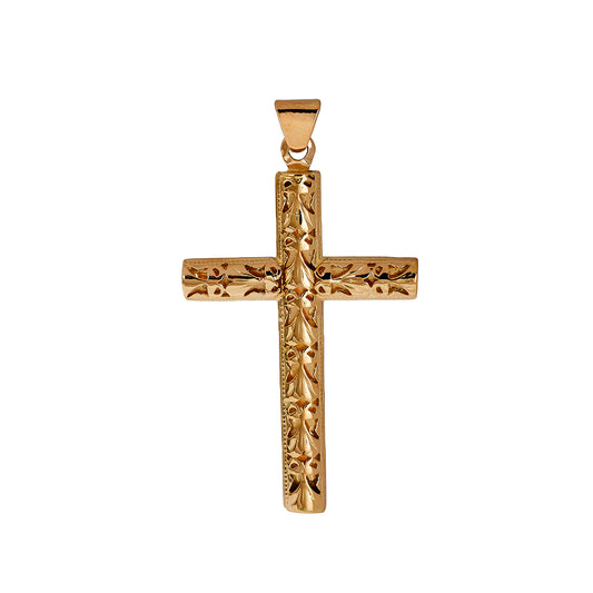 Pre-Owned 18ct Gold Patterned Cross Pendant