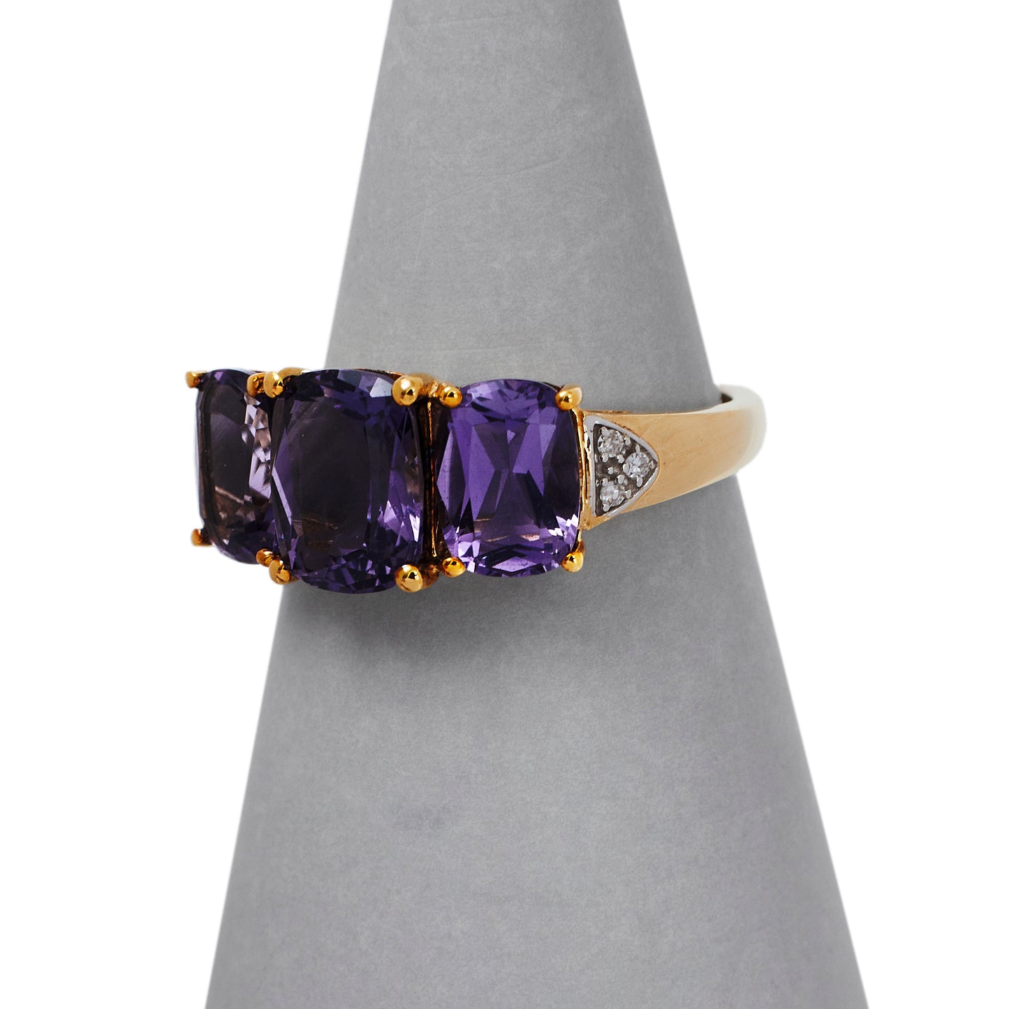 Pre-Owned 9ct Gold Trio Iolite & Diamond Ring