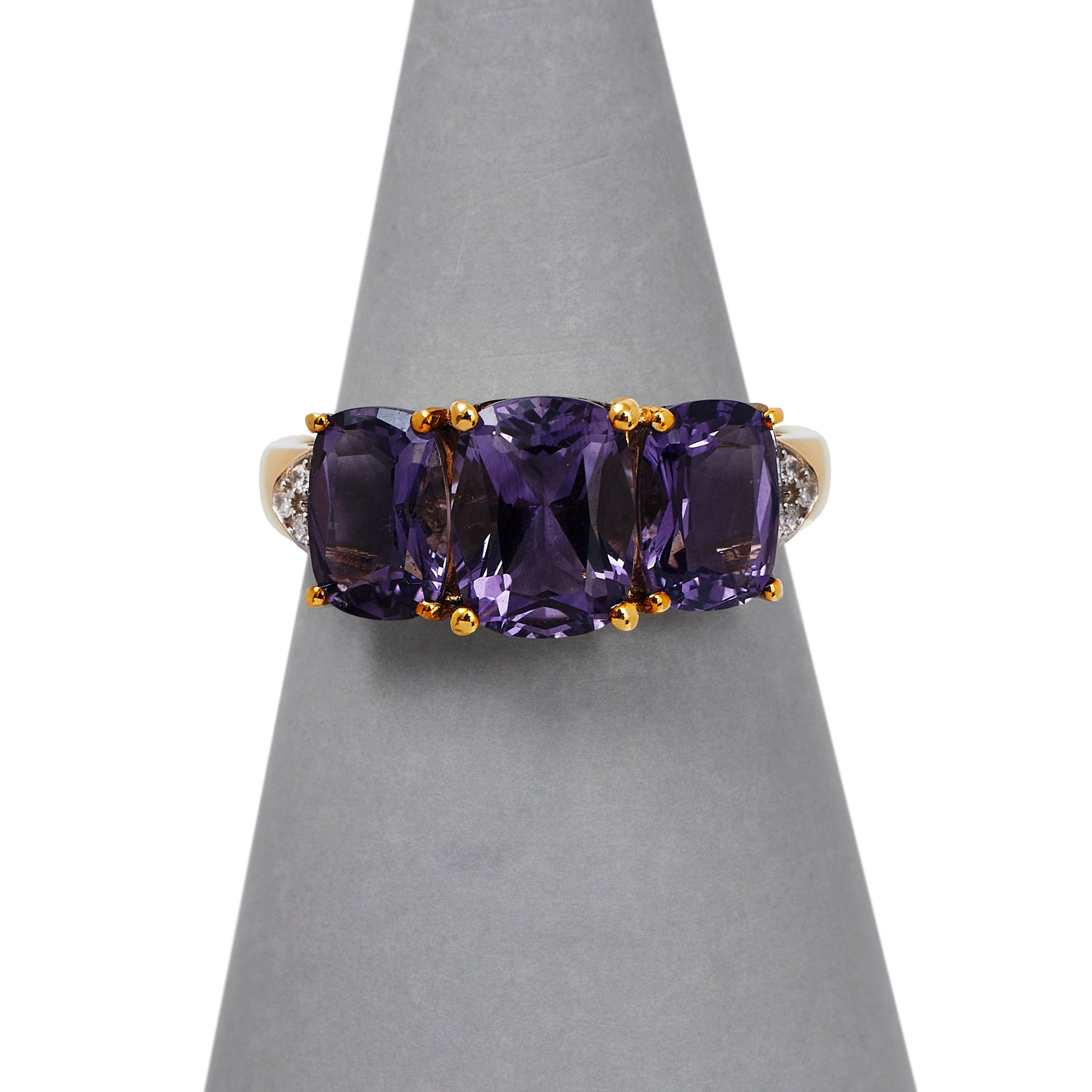 Pre-Owned 9ct Gold Trio Iolite & Diamond Ring 