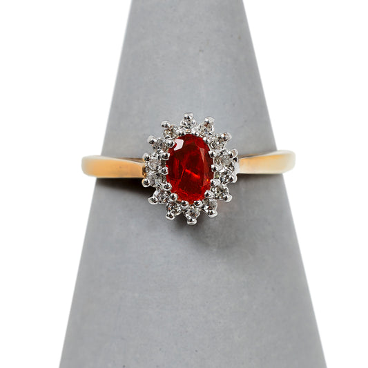 Pre-Owned 9ct Gold Fire Opal & Diamond Ring