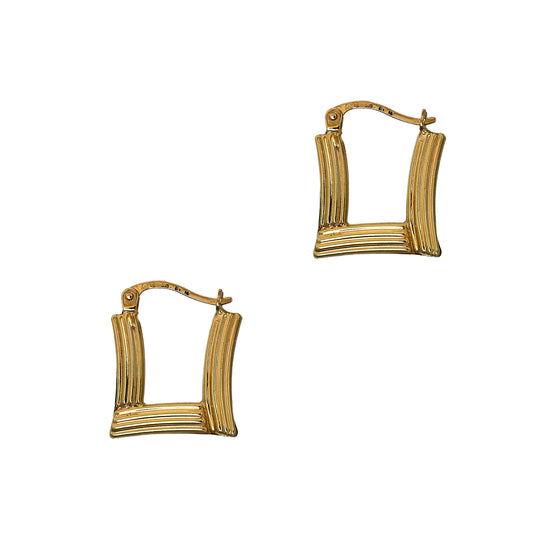 Pre-Owned 9ct Gold Rectangular Rib Design Creole Earrings