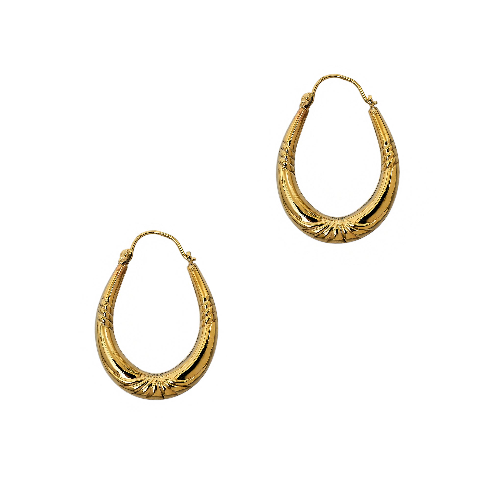 Pre-Owned 9ct Gold Patterned Horseshoe Creole Earrings 