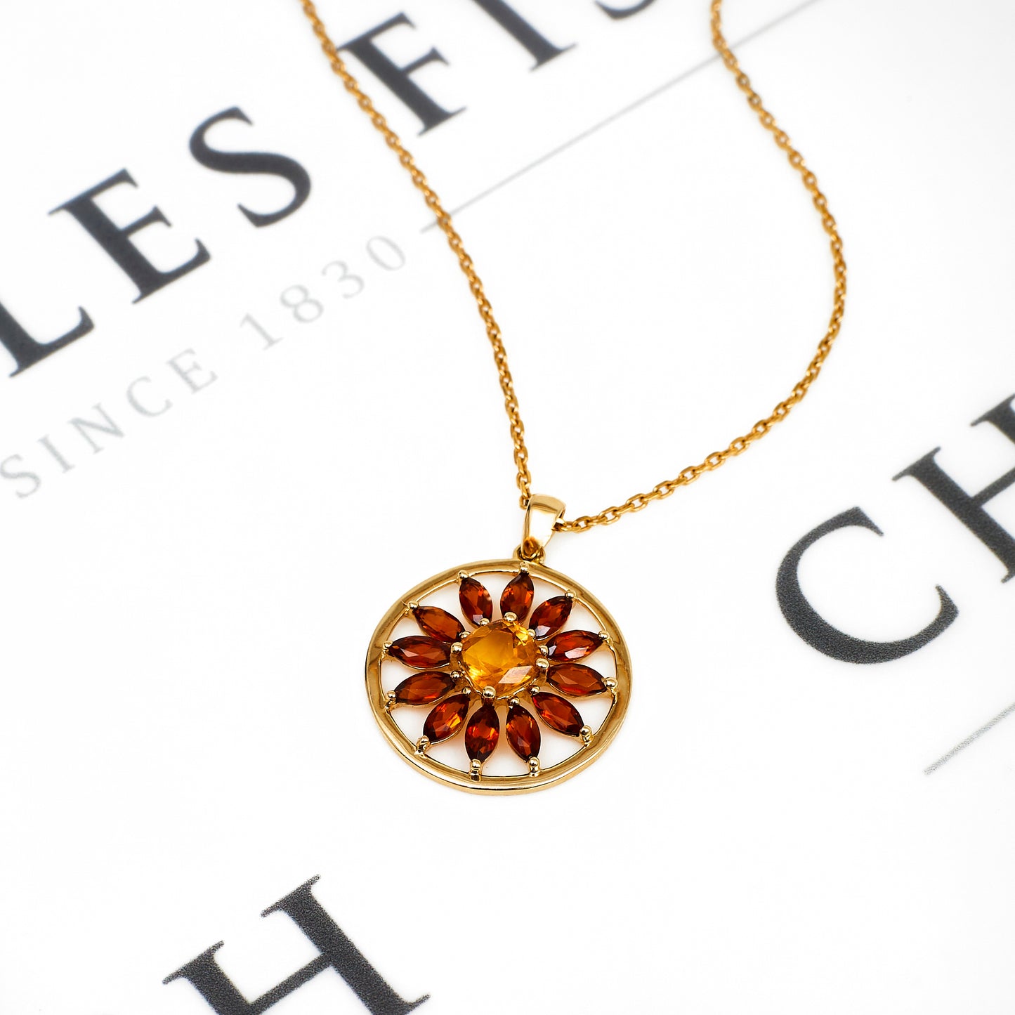 Pre-Owned 9ct Gold Orange & Citrine Flower Pendant