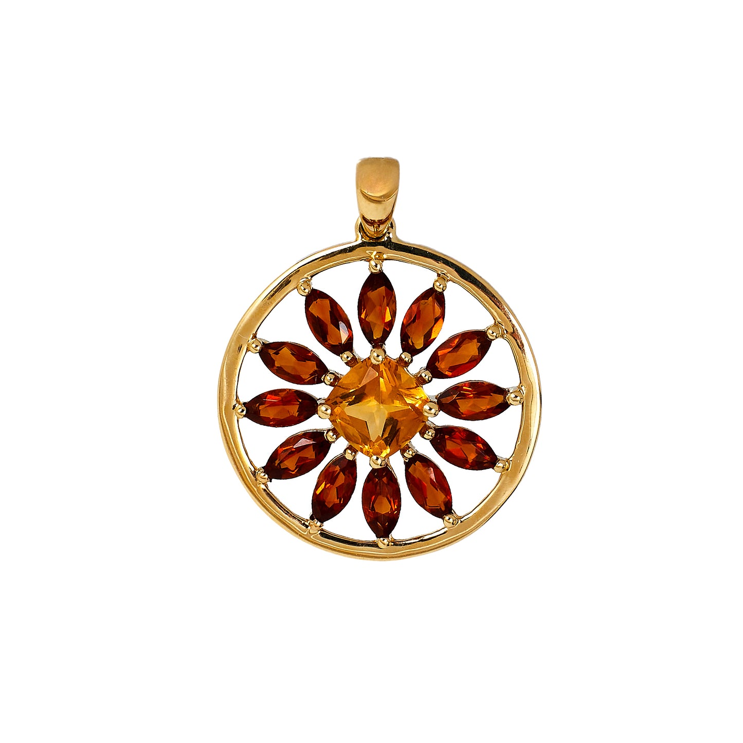 Pre-Owned 9ct Gold Orange & Citrine Flower Pendant