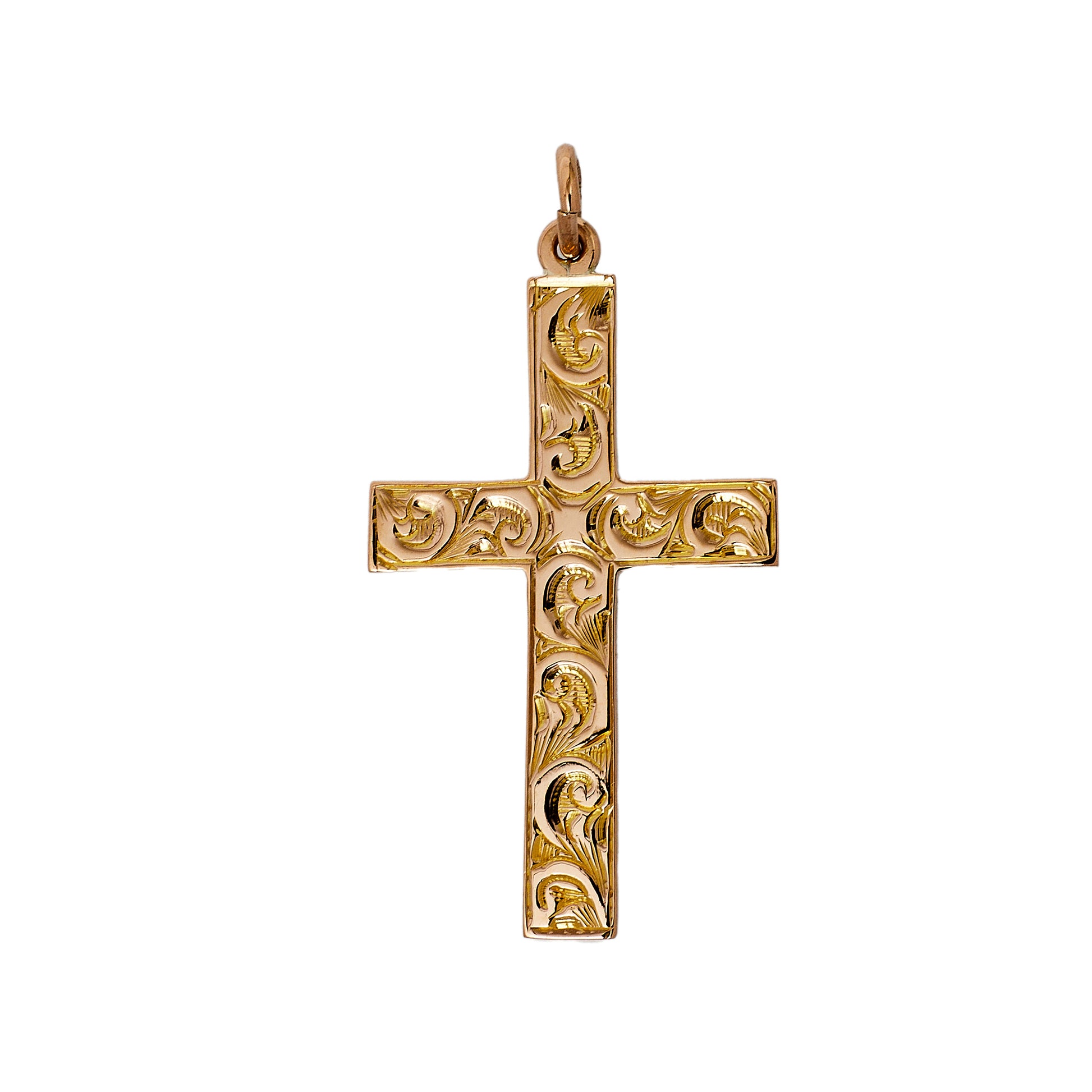 Pre-Owned 9ct Gold Swirl Pattern Cross Pendant