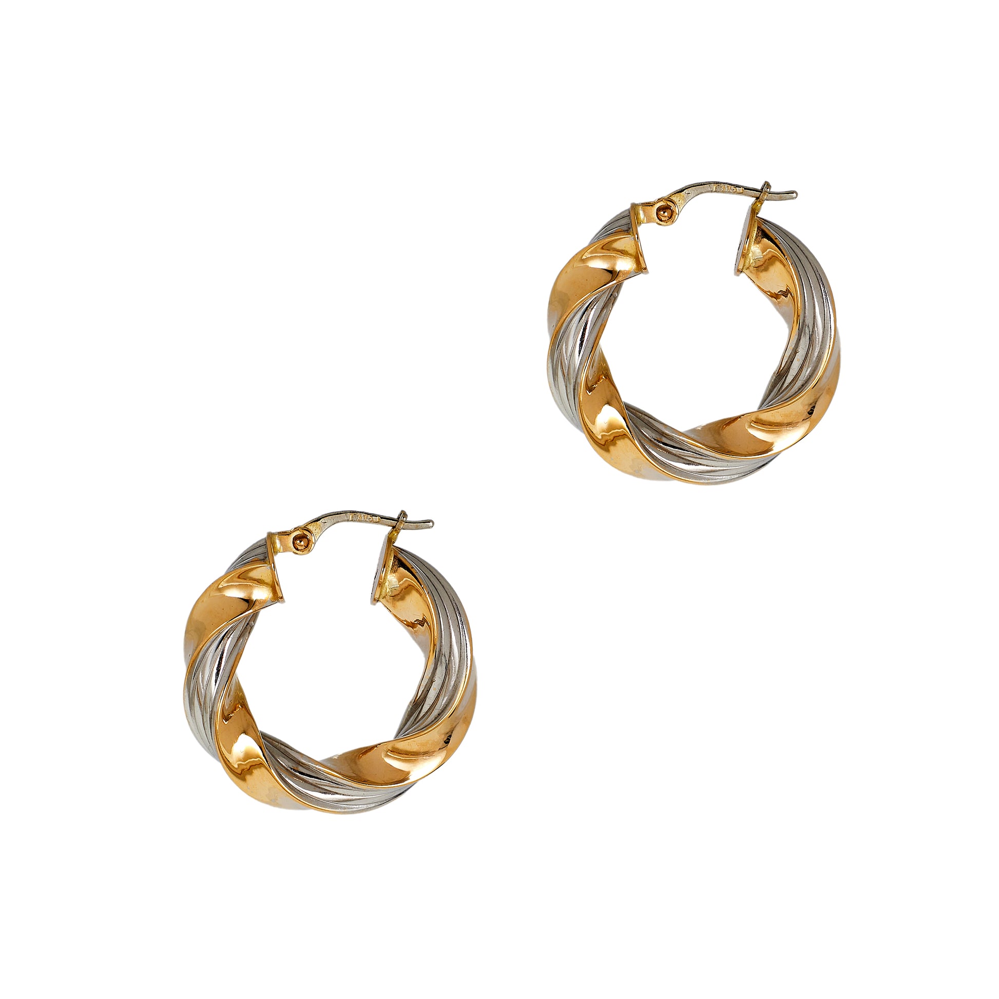 Pre-Owned 9ct Gold Two Tone Twist Creole Hoop Earrings 