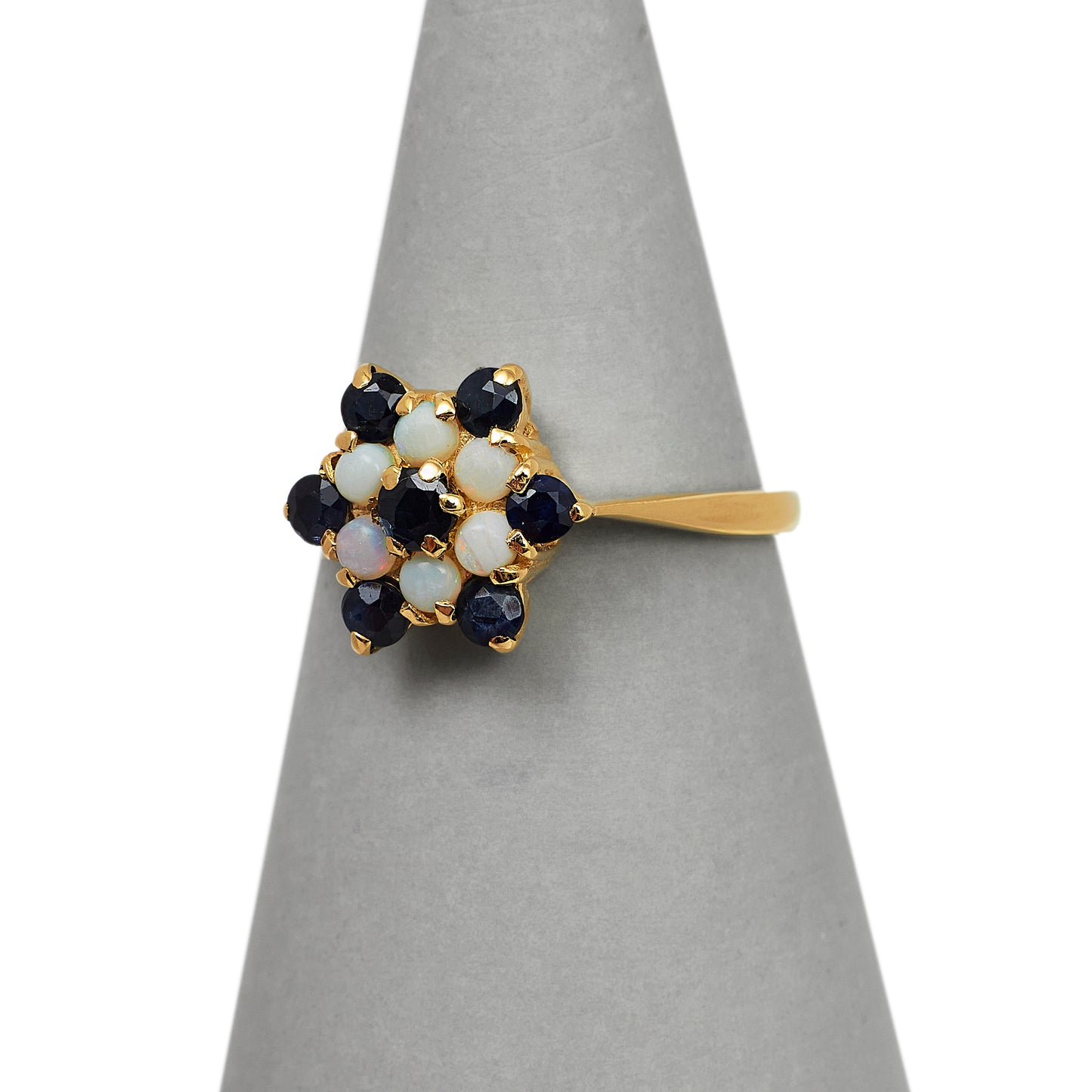 Pre-Owned 9ct Gold Opal & Sapphire Cluster Flower Ring