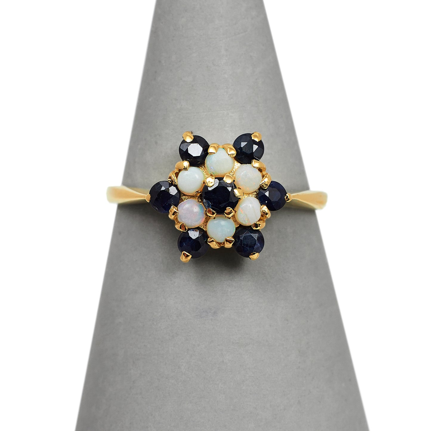 Pre-Owned 9ct Gold Opal & Sapphire Cluster Flower Ring